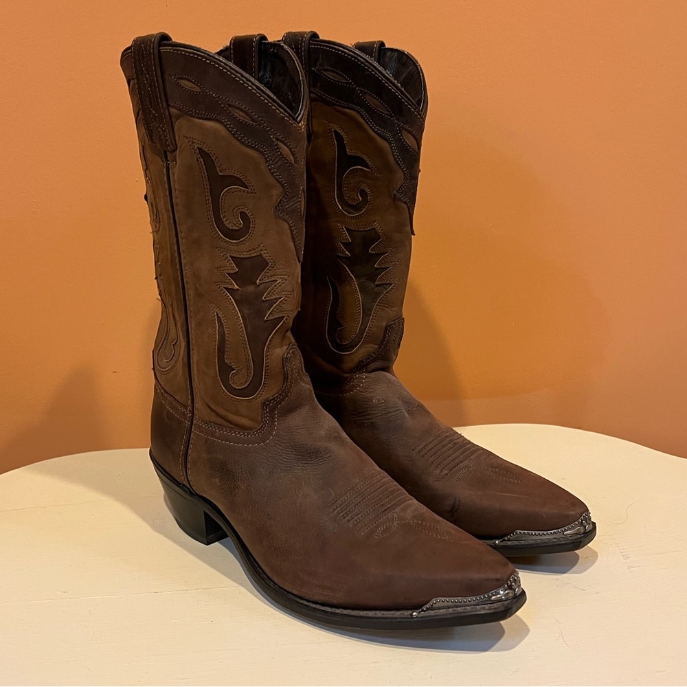 Abilene Size 10 Inlay Leather Women’s Western Boots  Silver Tip Accents - Picture 2 of 8